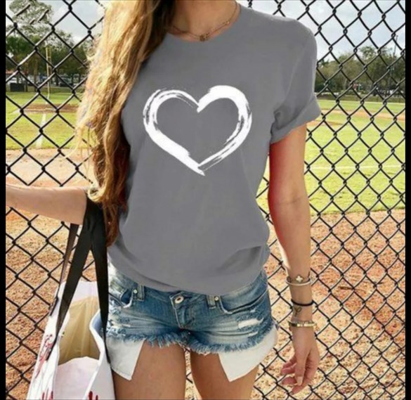 Kalp Baskılı Janes Süprem Kumaş T Shirt 50cm BedenlerS ML XLXXL XXXL
