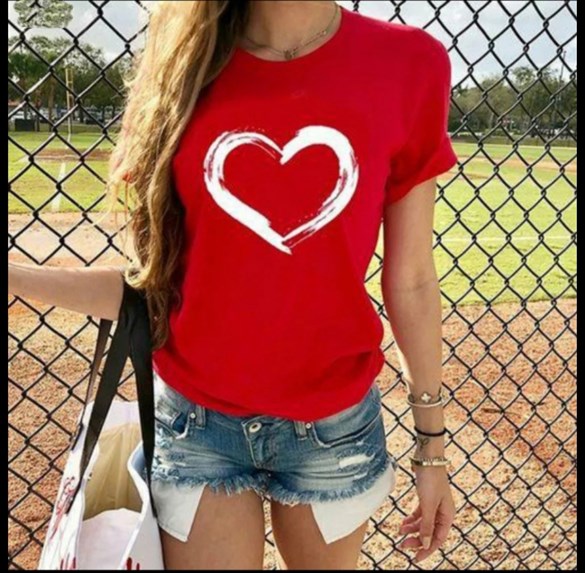 Kalp Baskılı Janes Süprem Kumaş Tshirt 50cmBedenler  SMLXLXXLXXXL