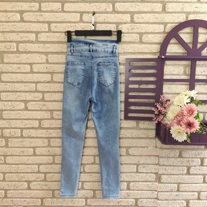 Yüksek Bel Düğme Ve Yırtık Detaylı Kot Pantolon Jean 92cm