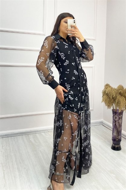 Butik Kadın Elbise Astar Sandy, Dışı Tül çiçek Desenli Elbise modelleri
