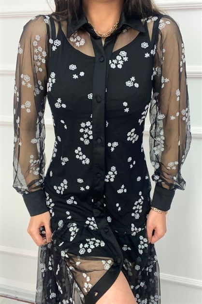 Butik Kadın Elbise Astar Sandy, Dışı Tül çiçek Desenli Elbise modelleri