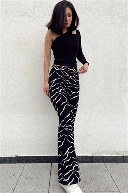 Butik Kadın Tayt Zebra Desen Ispanyol Paça Tayt Pantolon modelleri